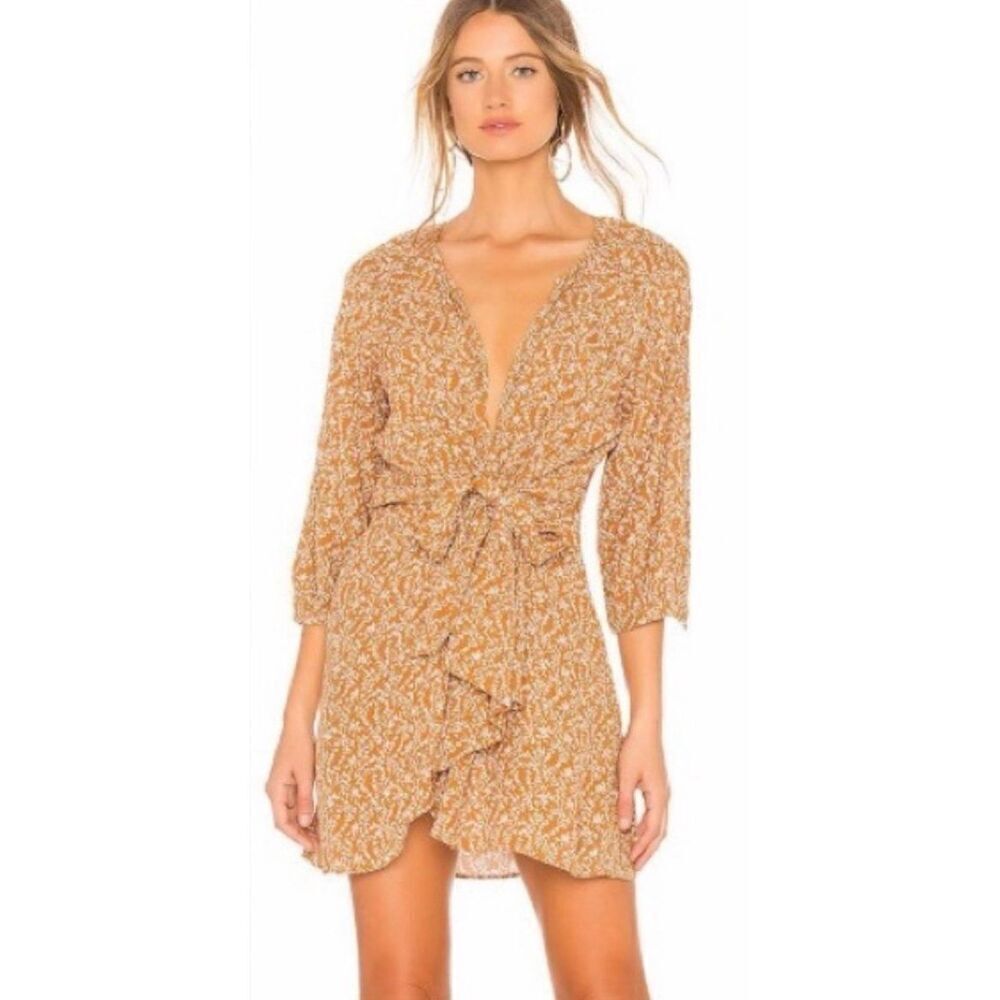 Free People Womens Clara Floral Mini Tunic Dress Brown‎ Size XS